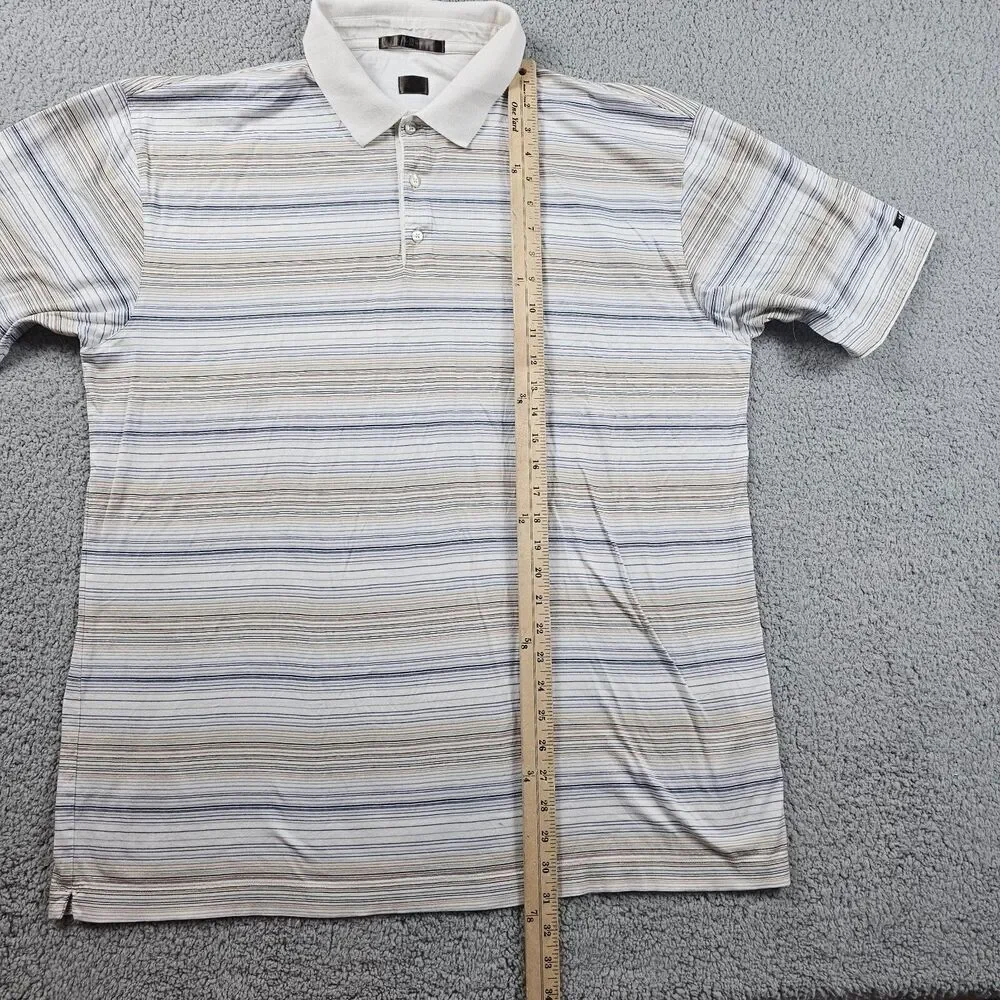 Nike Tiger Woods Polo Shirt Mens XL Ivory Striped Cotton Golf Casual Collection